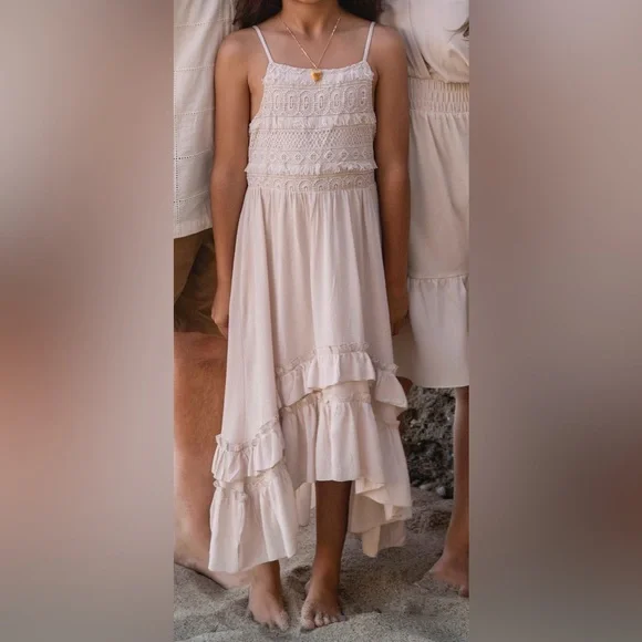 Charming Cream Ruffle Kids Dress - Picture 2 of 8